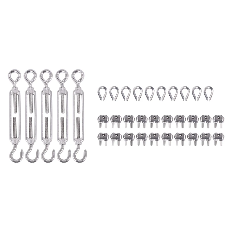 304 Stainless Steel Turnbuckle M6 Wire Rope Tension Tensioner Strainer And M3 Wire Rope Clips, 1/8 Inch Cable Railing Kit For Wo
304 Stainless Steel Turnbuckle M6 Wire Rope Tension Tensioner Strainer And M3 Wire Rope Clips, 1/8 Inch Cable Railing Kit For Wo