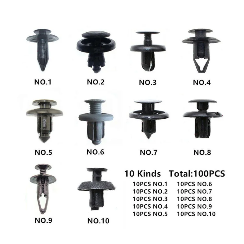 100pcs Car Tuning Bumper Fender Trunk Screw Rivets Set Auto Plastic Fastener Clips Black Universal Automotive Tools Accessories
100pcs Car Tuning Bumper Fender Trunk Screw Rivets Set Auto Plastic Fastener Clips Black Universal Automotive Tools Accessories