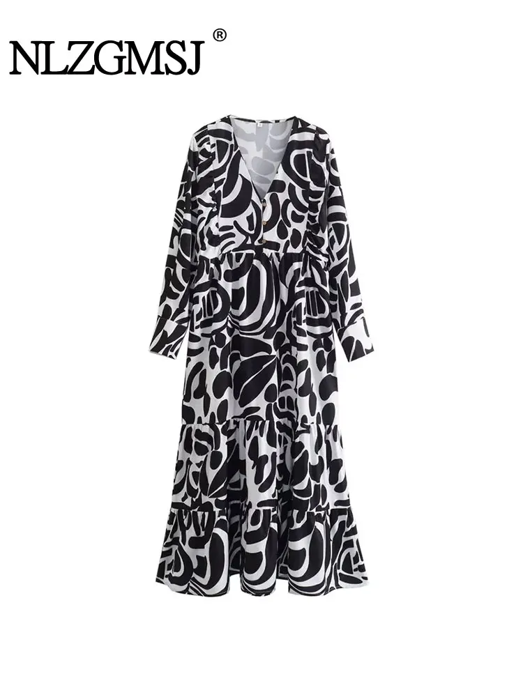 Nlzgmsj TRAF Elegant Autumn Midi Dress Women 2023 Casual Vintage Print V Neck Boho Beach Long Loose Dresses Female Streetwear
Nlzgmsj TRAF Elegant Autumn Midi Dress Women 2023 Casual Vintage Print V Neck Boho Beach Long Loose Dresses Female Streetwear