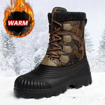 Winter Snow Boots Mid-calf Duck Boots for Men Warm Outdoor Waterproof Hunting Boots Working Boots Mens Camouflage Outdoor Shoes