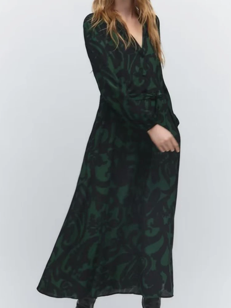 Green Elegant Long Dress Women Floral Printed Maxi Dress Female Lapel Long Sleeve Party Dress Fashion Dress With Belt Vestidos
Green Elegant Long Dress Women Floral Printed Maxi Dress Female Lapel Long Sleeve Party Dress Fashion Dress With Belt Vestidos