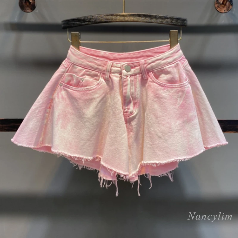 2022 Summer Fashion Hot Pants for Women New Pink Raw Edge Denim Shorts High Waist Large Hem Wide Leg Short Femme
2022 Summer Fashion Hot Pants for Women New Pink Raw Edge Denim Shorts High Waist Large Hem Wide Leg Short Femme