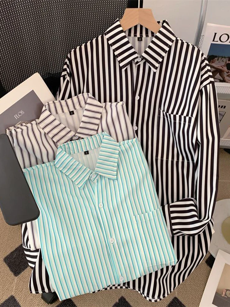 ZOKI Fashion Striped Women Shirts Oversize Loose Long Sleeve Shirts Spring Elegant Single Breasted Office Ladies Korean Tops New
ZOKI Fashion Striped Women Shirts Oversize Loose Long Sleeve Shirts Spring Elegant Single Breasted Office Ladies Korean Tops New