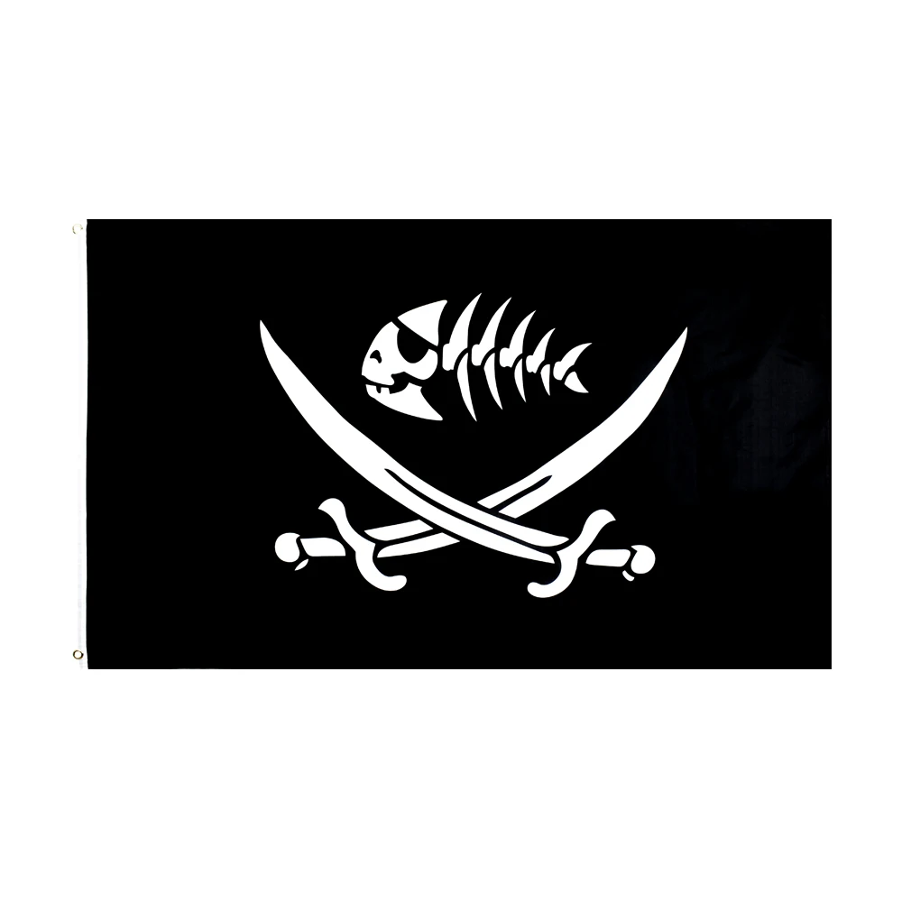 Флаг пиратской рыбы с мечами 3 Х5 футов 90 х150 см |