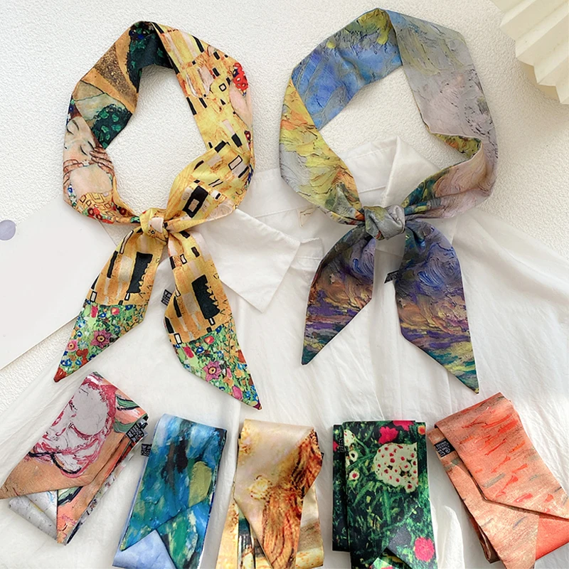 Oil Painting Print Streamer Small Scarf Head Neck Silk Satin Bag Scarves Neckerchief DIY Hair Tie Band Kerchief Wrist Ribbons
Oil Painting Print Streamer Small Scarf Head Neck Silk Satin Bag Scarves Neckerchief DIY Hair Tie Band Kerchief Wrist Ribbons