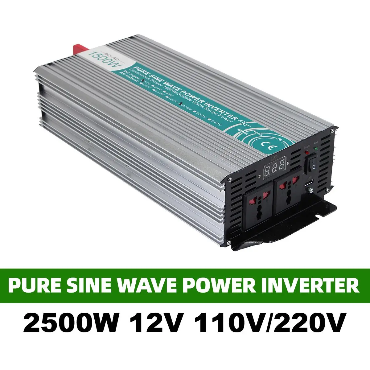 Pure Sine Wave Inverter DC 12V To AC 110V/220V 2500W Voltage Transformer Power Converter Solar Inverter With 2 Universal Socket
Pure Sine Wave Inverter DC 12V To AC 110V/220V 2500W Voltage Transformer Power Converter Solar Inverter With 2 Universal Socket