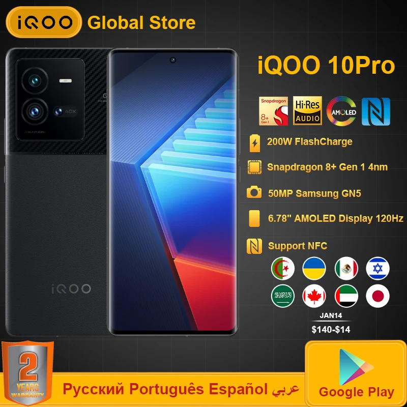 Смартфон vivo iQOO 10 PRO 5G 200 Вт SuperCharge Snapdragon 8 + Gen1 6,78 дюйма AMOLED 120 Гц 50 МП
Смартфон vivo iQOO 10 PRO 5G 200 Вт SuperCharge Snapdragon 8 + Gen1 6,78 дюйма AMOLED 120 Гц 50 МП
