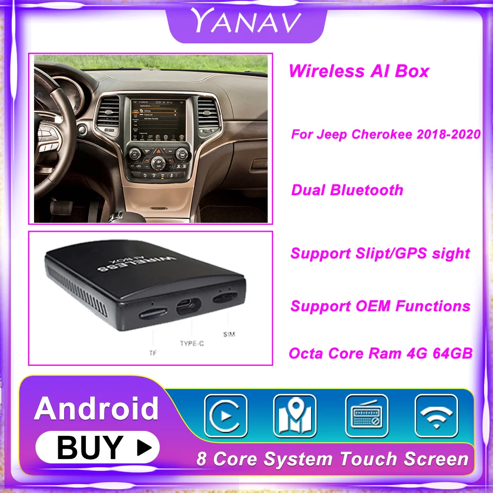 Carplay беспроводной Ai Box Dual Bluetooth Android для Jeep Cherokee 2018-2020 автомобильный радиоприемник, мультимедийный плеер Smart Box HDMI
Carplay беспроводной Ai Box Dual Bluetooth Android для Jeep Cherokee 2018-2020 автомобильный радиоприемник, мультимедийный плеер Smart Box HDMI