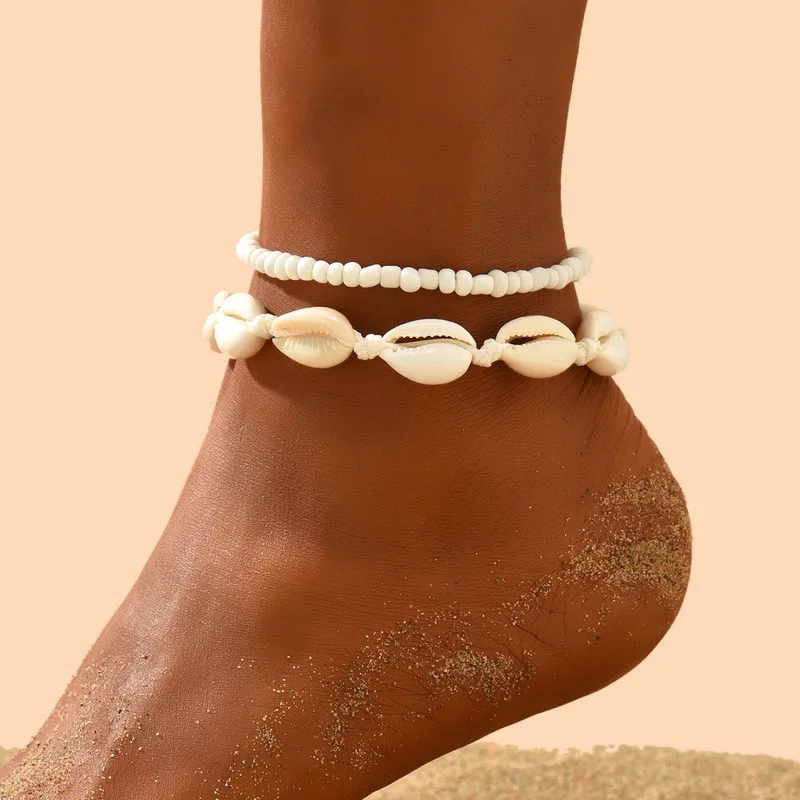 

Boho Bohemian Sea Shell Flower Woven Anklet For Women Starfish Conch Bracelet On The Leg Beach Barefoot Sandal Leg Chain Jewelry