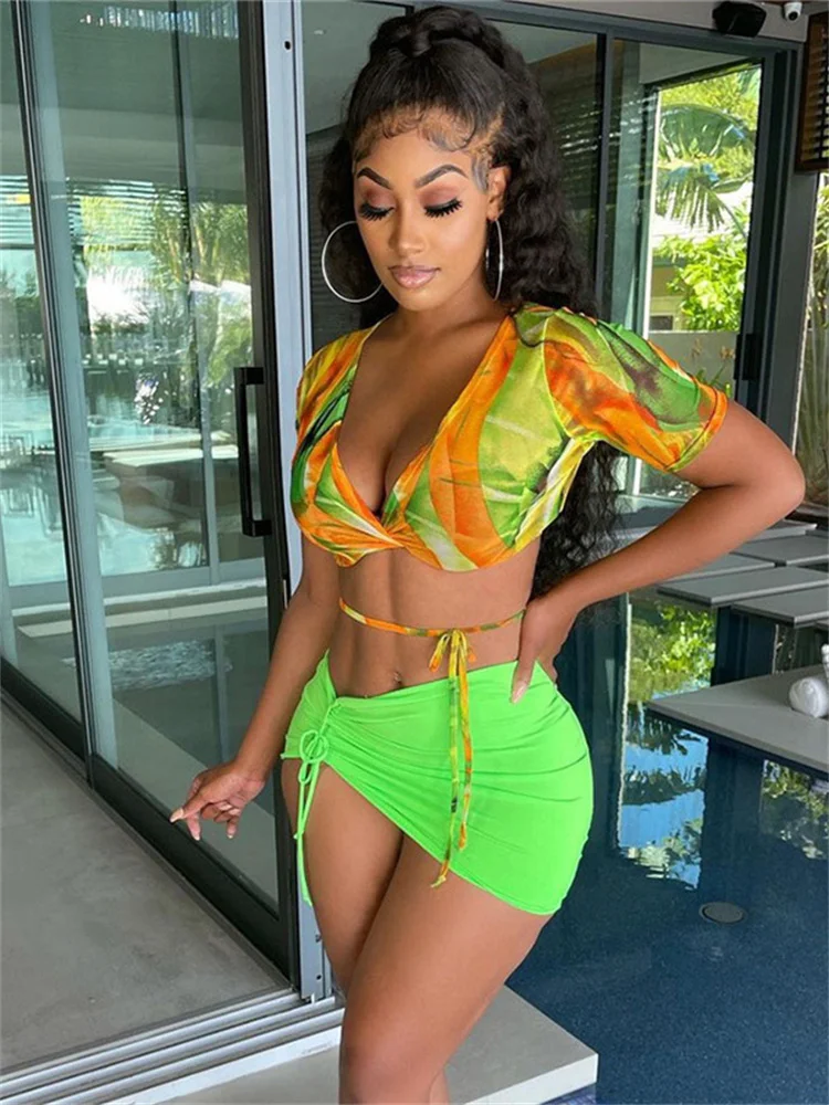 CHRONSTYLE Sexy Bandage Two Piece Outfits 2021 Fashion Women Clothes Tie Dyeing Print Shirts Crop Tops High Waist Mini Skirts
CHRONSTYLE Sexy Bandage Two Piece Outfits 2021 Fashion Women Clothes Tie Dyeing Print Shirts Crop Tops High Waist Mini Skirts