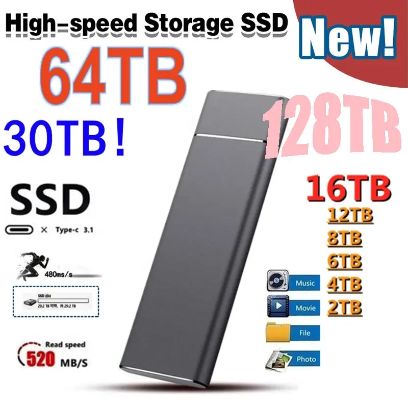 High-Speed 500GB 2TB 4TB 8TB 16TB SSD Portable External Solid State Hard Drive USB3.1 Interface Mobile Hard disk For Laptop Mac
High-Speed 500GB 2TB 4TB 8TB 16TB SSD Portable External Solid State Hard Drive USB3.1 Interface Mobile Hard disk For Laptop Mac