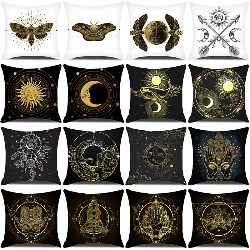 Gold Sun Moon Printed Pillow Case Psychedelic Home Decorations Black Cushion Cover Comfortable Polyester Pillowcase 18x18 Inches
Gold Sun Moon Printed Pillow Case Psychedelic Home Decorations Black Cushion Cover Comfortable Polyester Pillowcase 18x18 Inches