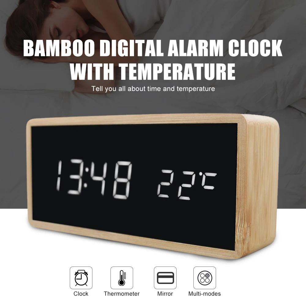 Original Bamboo Wooden Alarm Clock LED Display With Mirror Temperature Digital Watch Desktop Digital Table Clock
Original Bamboo Wooden Alarm Clock LED Display With Mirror Temperature Digital Watch Desktop Digital Table Clock