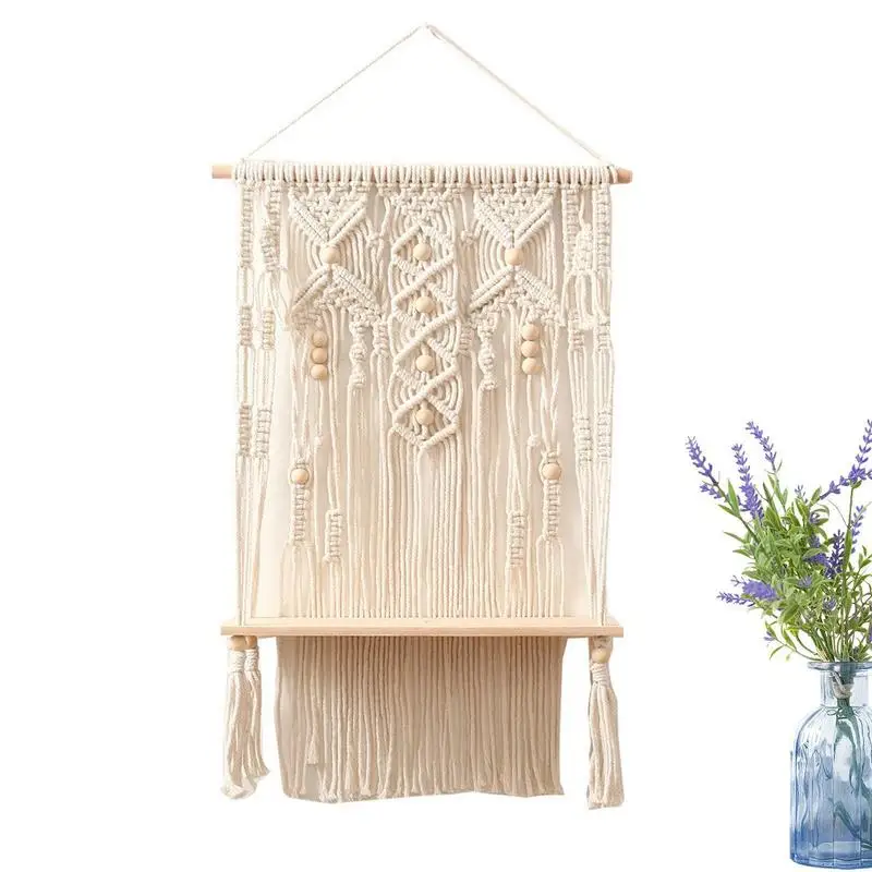 

Богемная плетеная вручную макраме настенная веревочная полка комнатная деревянная стойка для растений подставка богемное искусственное украшение для дома