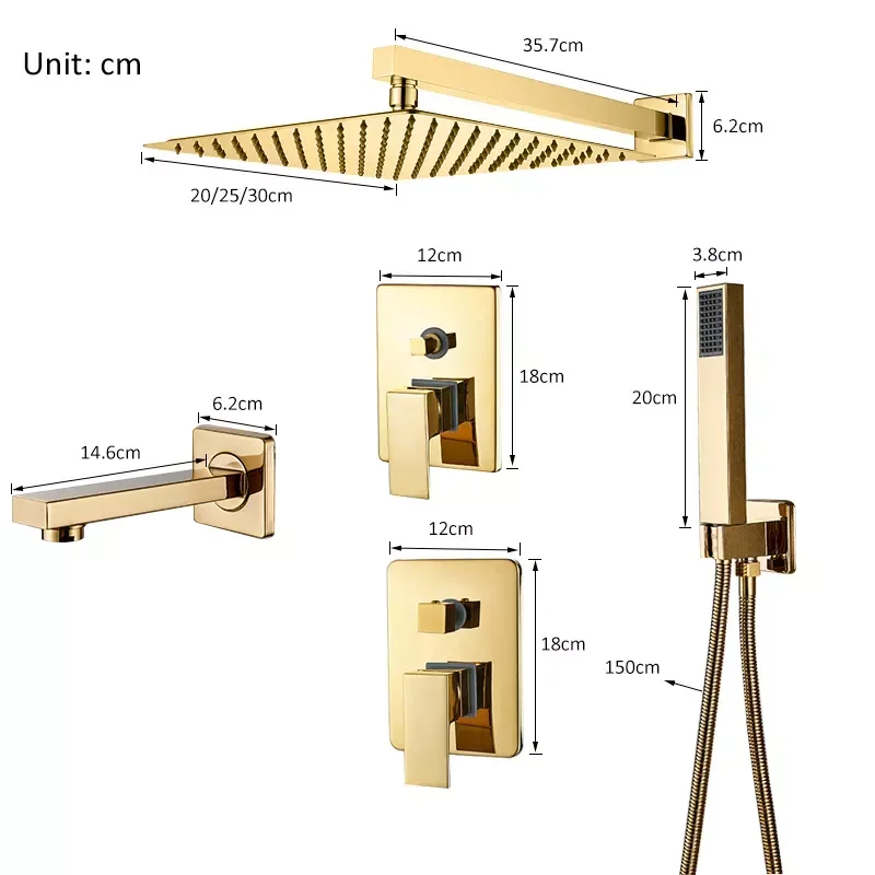 Wall Mount Golden Shower Faucets Set Ultrathin Rainfall Gold Shower Hot Cold Water Mixer Tap Bathroom Gold Shower Kit
Wall Mount Golden Shower Faucets Set Ultrathin Rainfall Gold Shower Hot Cold Water Mixer Tap Bathroom Gold Shower Kit