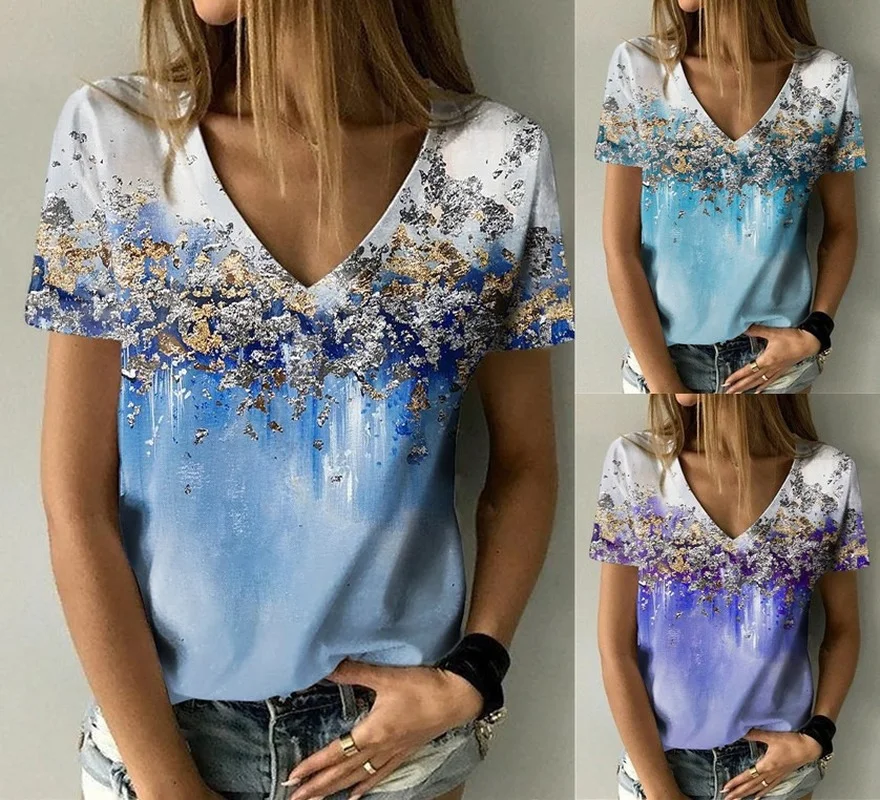 Blusas Summer Top New Women's Tshirt 2022 V-Neck Pullover Short Sleeve Printed Fashion Women's Casual T-Shirt Clothing 20707
Blusas Summer Top New Women's Tshirt 2022 V-Neck Pullover Short Sleeve Printed Fashion Women's Casual T-Shirt Clothing 20707