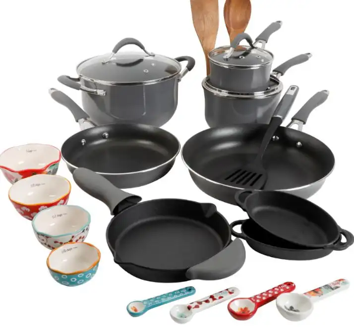 The Pioneer Woman Frontier Speckle Gray 24-Piece Aluminum Cookware Combo Set
The Pioneer Woman Frontier Speckle Gray 24-Piece Aluminum Cookware Combo Set