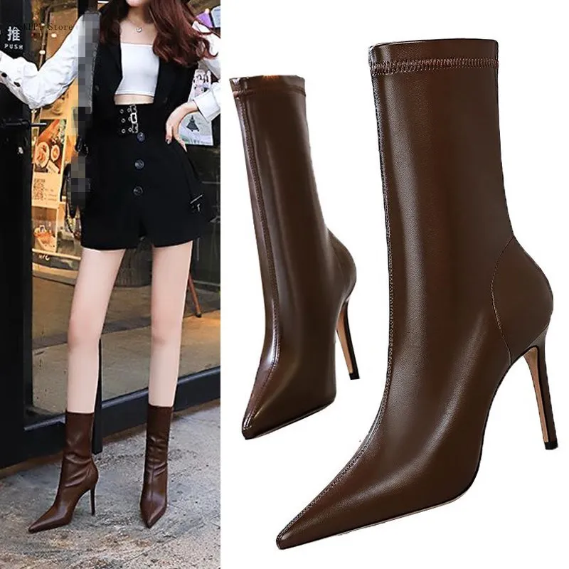 EOEODOIT Calf Stiletto Heels Leather Boots Women Spring Autumn Winter Sock Booties Slip On Sexy Lady High Heels Pumps Shoes 9 CM
EOEODOIT Calf Stiletto Heels Leather Boots Women Spring Autumn Winter Sock Booties Slip On Sexy Lady High Heels Pumps Shoes 9 CM