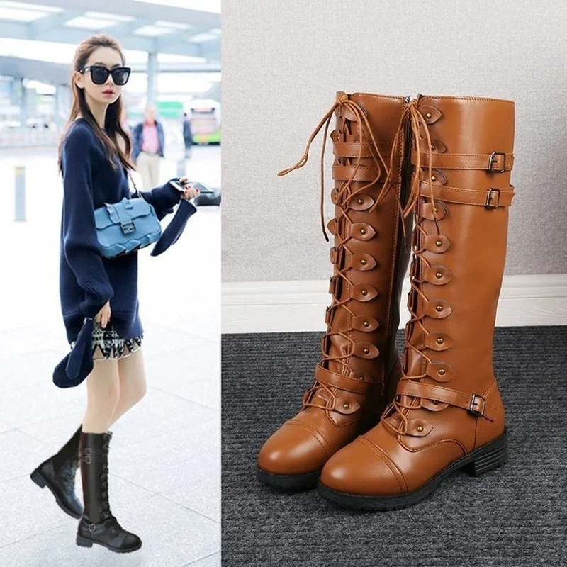 Women Knee High Snow Boots Vintage Lace Up Steampunk Leather Retro Buckle Flat Shoes For Autumn Winter Large size
Women Knee High Snow Boots Vintage Lace Up Steampunk Leather Retro Buckle Flat Shoes For Autumn Winter Large size