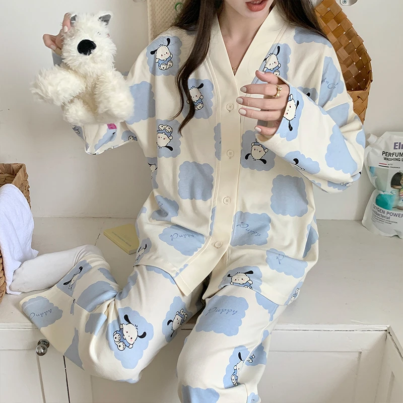 2023 Autumn Winter Pajamas Women Cotton V-neck Cardigan Home Suits Large Size Blue Plaid Ladies Sleepwear Cute Women's Nightwear
2023 Autumn Winter Pajamas Women Cotton V-neck Cardigan Home Suits Large Size Blue Plaid Ladies Sleepwear Cute Women's Nightwear