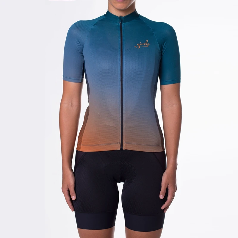 Short Sleeves jersey women bib shorts sets Gradient color ventilation thin mountain Road vehicle riding short sleeve cycle shirt
Short Sleeves jersey women bib shorts sets Gradient color ventilation thin mountain Road vehicle riding short sleeve cycle shirt