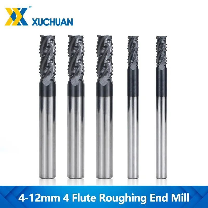 Solid Carbide Roughing End Mill 4 Flute CNC Milling Cutter Bits Router Bit for 50HRC Metal Roughing Machining 4mm to 12mm
Solid Carbide Roughing End Mill 4 Flute CNC Milling Cutter Bits Router Bit for 50HRC Metal Roughing Machining 4mm to 12mm