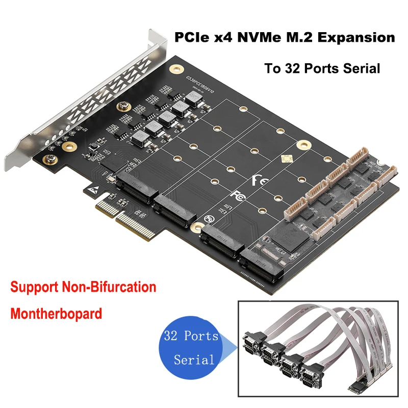 IOCREST PCIe X4 Expansion Card 4 M.2 NVMe to 32 RS232 DB9 Serial Ports Extender Adapter Support Non-Bifurcation Motherboard
IOCREST PCIe X4 Expansion Card 4 M.2 NVMe to 32 RS232 DB9 Serial Ports Extender Adapter Support Non-Bifurcation Motherboard