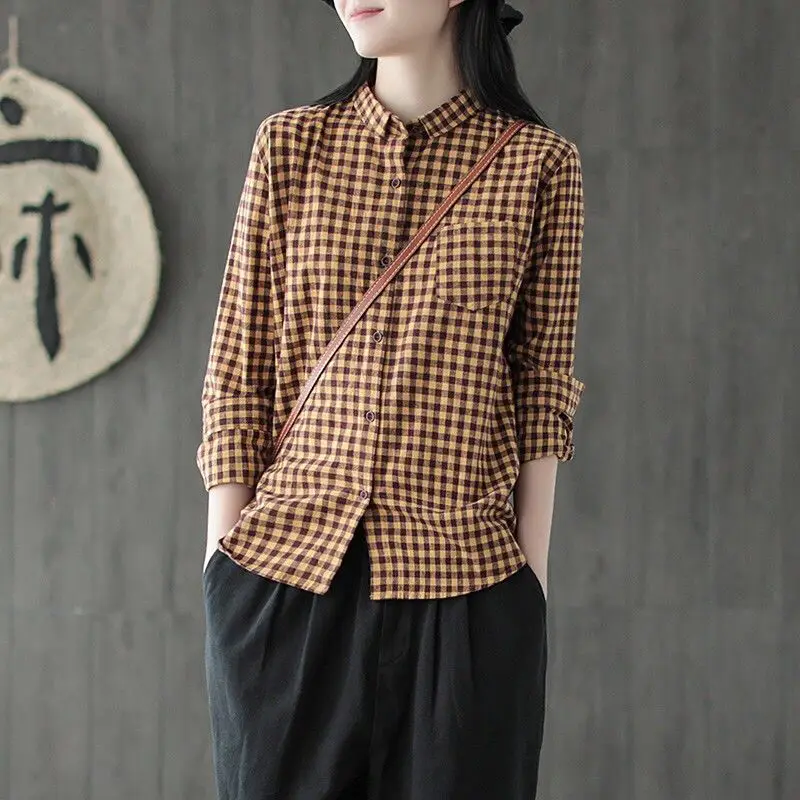 Autumn Long Sleeve Plaid Shirts Women Vintage Casual Blouses Loose Overshirt Cotton Street Style Clothes Female Shirt Coat E507
Autumn Long Sleeve Plaid Shirts Women Vintage Casual Blouses Loose Overshirt Cotton Street Style Clothes Female Shirt Coat E507