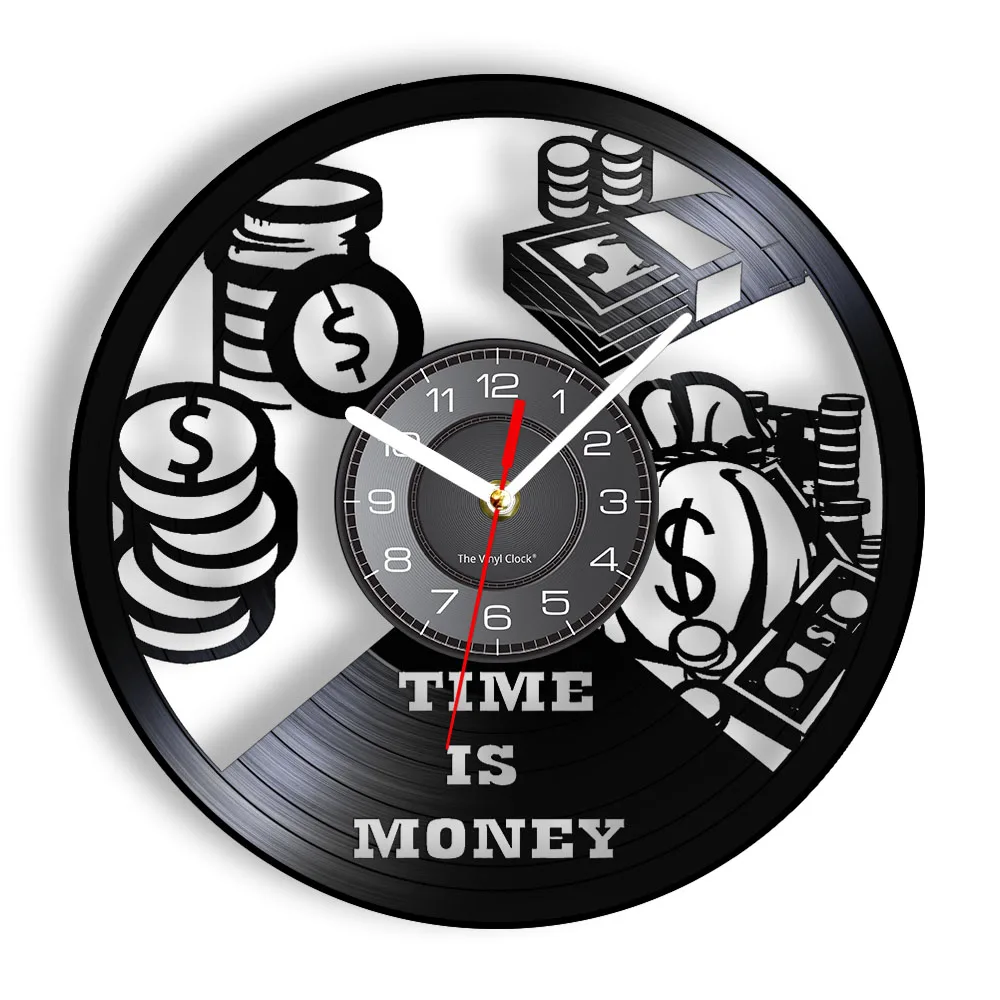 3D Виниловые настенные часы Time Is Money креативные в стиле ретро с лазерной