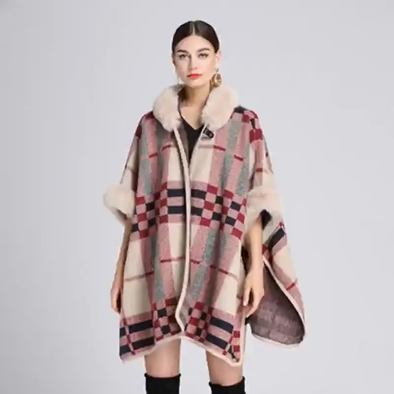 Shawl Poncho Women Fur Collar Plaid Hooded Cardigan Autumn Winter Knitted Coat Cape Femme Elegant Black Cloak With Hood
Shawl Poncho Women Fur Collar Plaid Hooded Cardigan Autumn Winter Knitted Coat Cape Femme Elegant Black Cloak With Hood