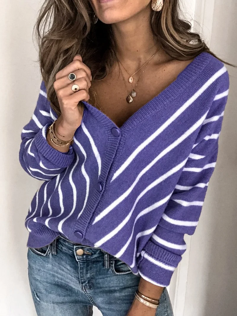 Retro Striped Women's Sweater 2021 New Fall V-neck Cardigan Long Sleeve Casual Women's Top Streetwear Women's Sweater Aesthetic
Retro Striped Women's Sweater 2021 New Fall V-neck Cardigan Long Sleeve Casual Women's Top Streetwear Women's Sweater Aesthetic