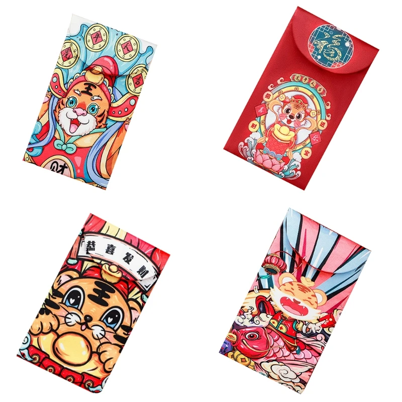 

Китайские красные конверты HongBao, Подарочная сумка, тканевые Мультяшные карманы для денег с тигром на удачу на новый год 2022, весенний фестиваль, Прямая поставка
