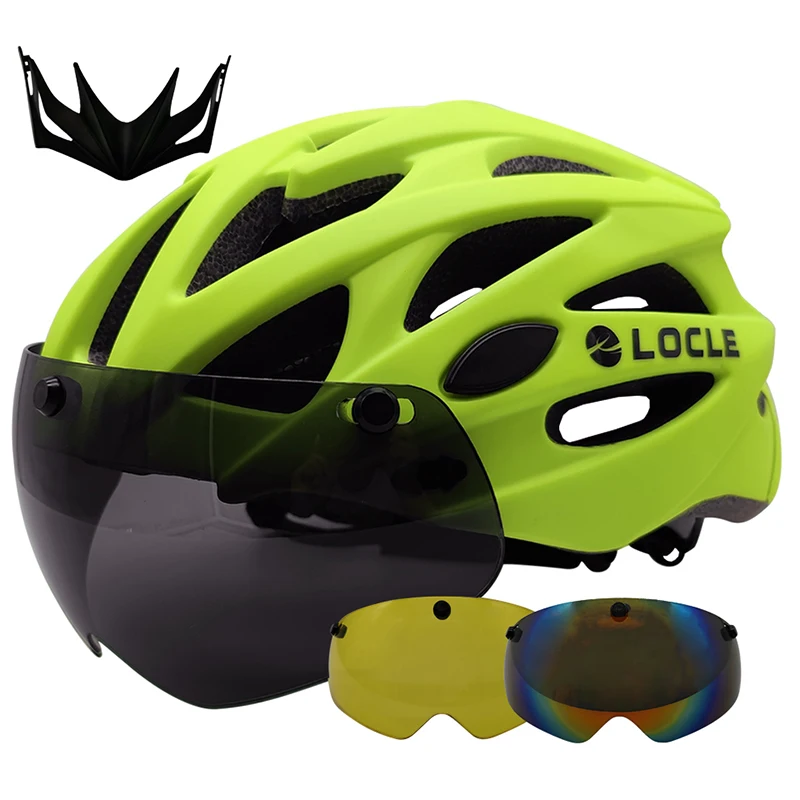 LOCLE Magnetic Goggles Cycling Helmet MTB Road Mountain Bicycle Helmet With Glasses Sun Visor In-mold Bike Helmet 55-66cm
LOCLE Magnetic Goggles Cycling Helmet MTB Road Mountain Bicycle Helmet With Glasses Sun Visor In-mold Bike Helmet 55-66cm