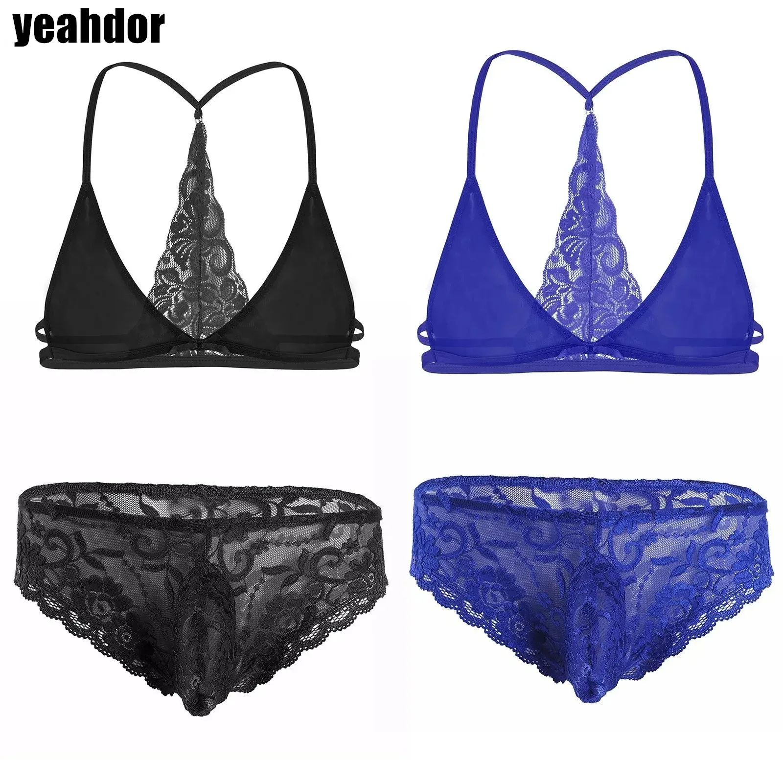 Mens Sissy Lace Lingerie Set See-through Y-shape Back Bra Top with Bulge Pouch Briefs Underwear for Nightwear Sleepwear
Mens Sissy Lace Lingerie Set See-through Y-shape Back Bra Top with Bulge Pouch Briefs Underwear for Nightwear Sleepwear