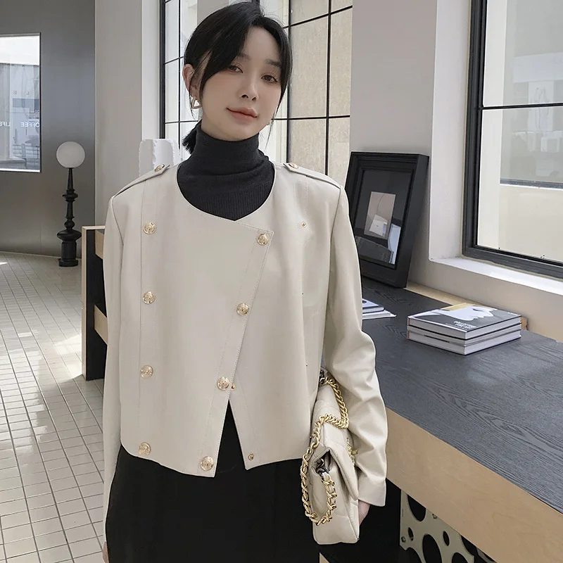 Women's Leather Clothing Autumn Fashion New Sheep Skin Slim Leather Round Neck Temperament Short Leather Jacket Women's Coat
Women's Leather Clothing Autumn Fashion New Sheep Skin Slim Leather Round Neck Temperament Short Leather Jacket Women's Coat