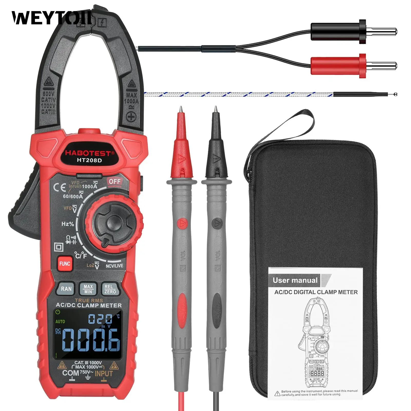 HABOTEST HT208D AC/DC Digital Clamp Meter True-RMS Multimeter Anto-Ranging Multi Tester Current Clamp with Amp Volt Ohm Diode
HABOTEST HT208D AC/DC Digital Clamp Meter True-RMS Multimeter Anto-Ranging Multi Tester Current Clamp with Amp Volt Ohm Diode