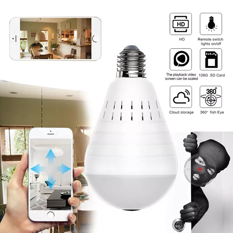 960P Wireless IP Camera Bulb Light Lamp 360 degree Fish Eye Panoramic Home Camera 1.3MP Night Vision Security P2P WiFi Camera
960P Wireless IP Camera Bulb Light Lamp 360 degree Fish Eye Panoramic Home Camera 1.3MP Night Vision Security P2P WiFi Camera