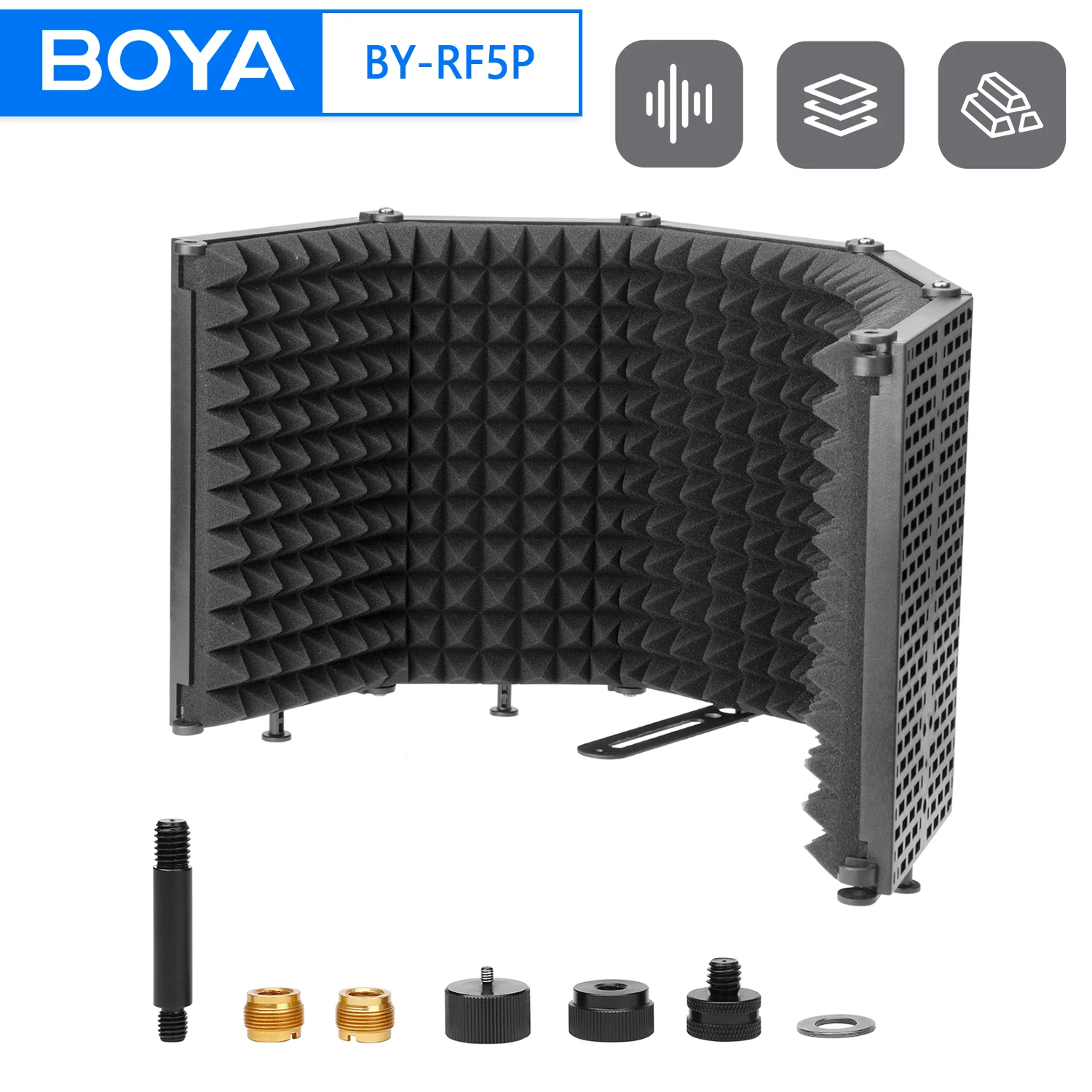 BOYA BY-RF5P Microphone Isolation Shield Reduce Reflection Noise for Vocal Live Streaming Professional Audio Video Recording Mic
BOYA BY-RF5P Microphone Isolation Shield Reduce Reflection Noise for Vocal Live Streaming Professional Audio Video Recording Mic