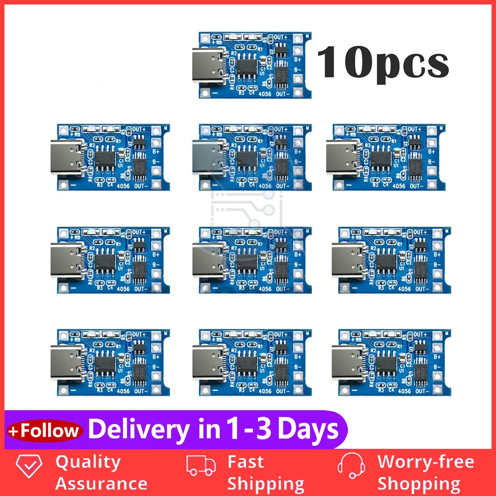 10Pcs TC4056A Lithium Battery Charger Module TYPE C USB 5V 1A Charging Board With Protection Functions PCB For Arduino DIY
10Pcs TC4056A Lithium Battery Charger Module TYPE C USB 5V 1A Charging Board With Protection Functions PCB For Arduino DIY