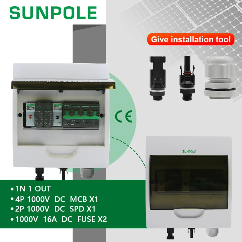 SUNPOLE Free shipping 1000V 1 Input 1 Output 1 String Solar Photovoltaic Array Solar Photovoltaic Combiner Box
SUNPOLE Free shipping 1000V 1 Input 1 Output 1 String Solar Photovoltaic Array Solar Photovoltaic Combiner Box