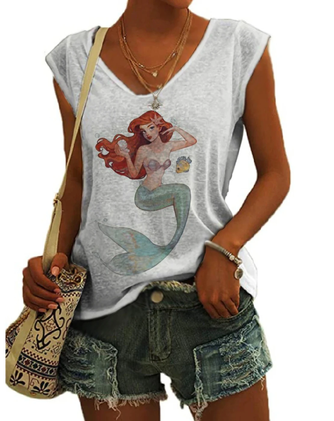 Top women's fashion must-haves summer fashion V-neck explosive women's Harajuku kan shoulder clothing new 3D print Disney Ariel
Top women's fashion must-haves summer fashion V-neck explosive women's Harajuku kan shoulder clothing new 3D print Disney Ariel