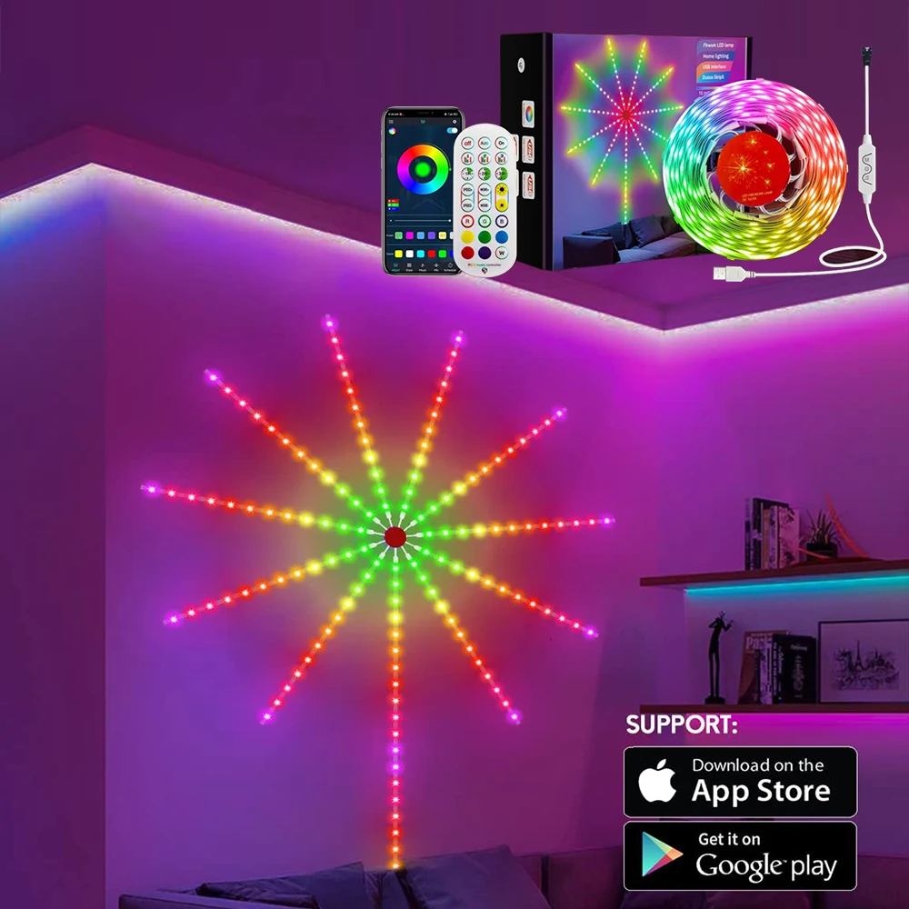 Dream Color RGB Changing Firework LED Strip Light Remote Control Music Sync Bluetooth Lights for Christmas Bedroom Decor 5V USB
Dream Color RGB Changing Firework LED Strip Light Remote Control Music Sync Bluetooth Lights for Christmas Bedroom Decor 5V USB