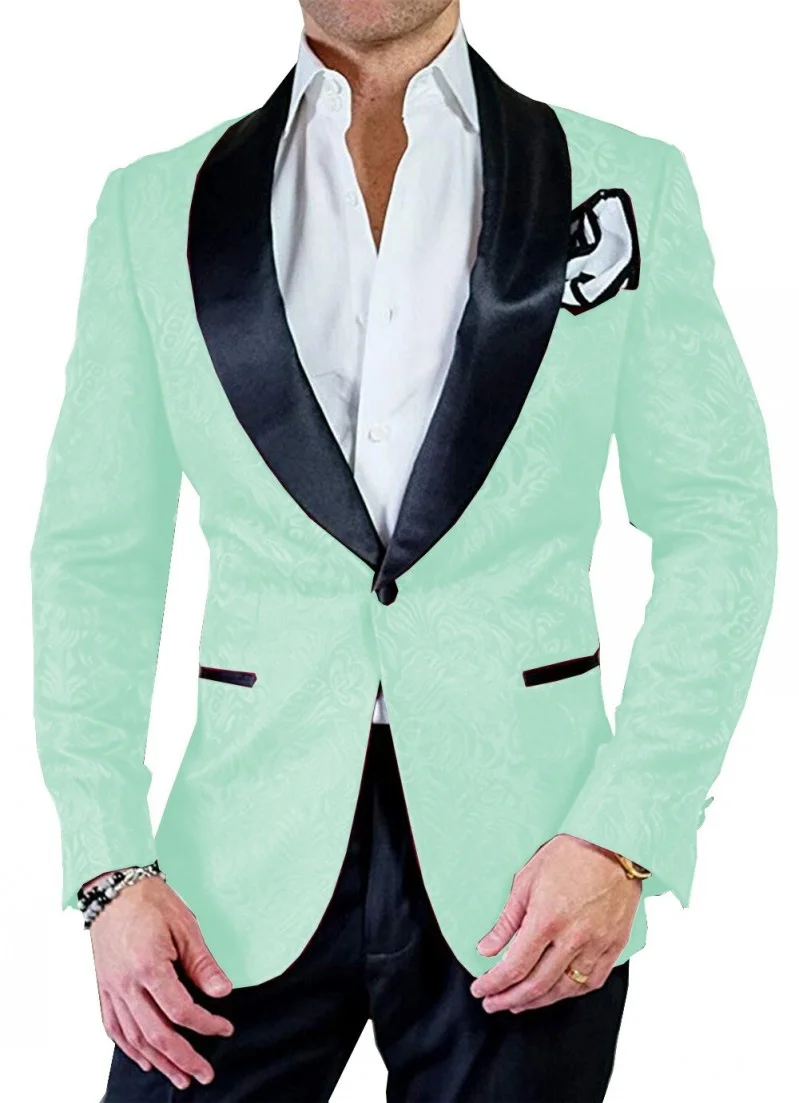 2022 Groomsmen Mint Green Pattern with Black Groom Tuxedos Shawl Lapel Men Suits 2 Pieces Wedding Best Man ( Jacket+Pants+Tie )
2022 Groomsmen Mint Green Pattern with Black Groom Tuxedos Shawl Lapel Men Suits 2 Pieces Wedding Best Man ( Jacket+Pants+Tie )
