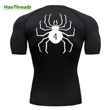 Spider Print Compression Shirts for Men Gym Workout Fitness Undershirts Short Sleeve Quick Dry Athletic T-Shirt Tops Sportswear