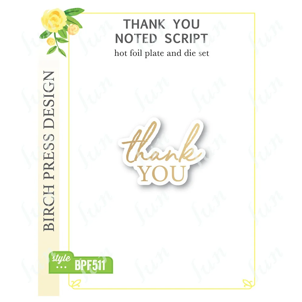 Thank You Noted Script Hot Foil Plates and Dies Sets Stencils for Diy Scrapbooking Photo Album Decorative Embossing Dies Crafts
Thank You Noted Script Hot Foil Plates and Dies Sets Stencils for Diy Scrapbooking Photo Album Decorative Embossing Dies Crafts