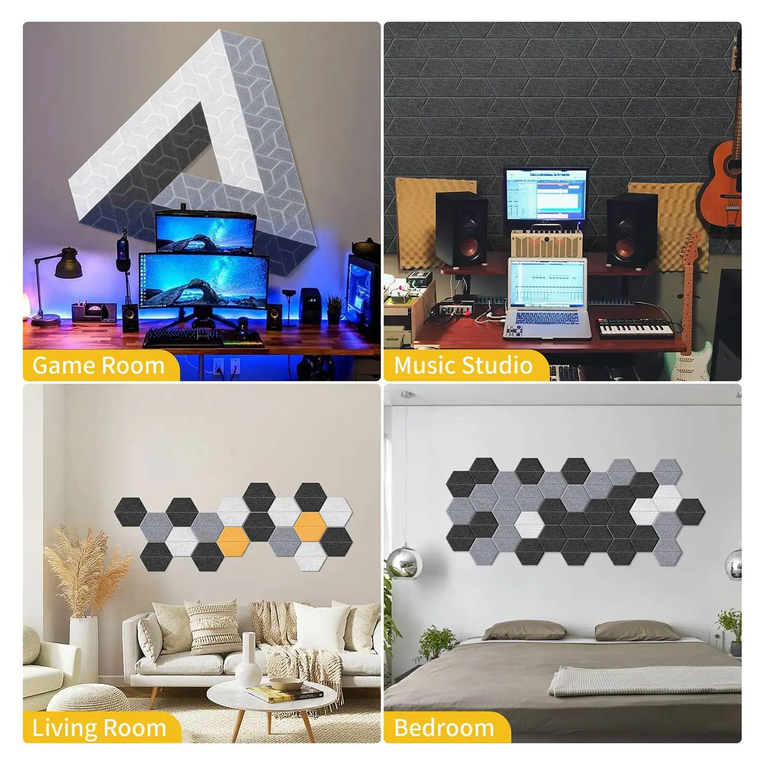 18 Pack Acoustic Panels Sound Absorbing,Hexagon Self Adhesive Soundproof Wall Panels for Home Office Studio, Silver Gray 
18 Pack Acoustic Panels Sound Absorbing,Hexagon Self Adhesive Soundproof Wall Panels for Home Office Studio, Silver Gray