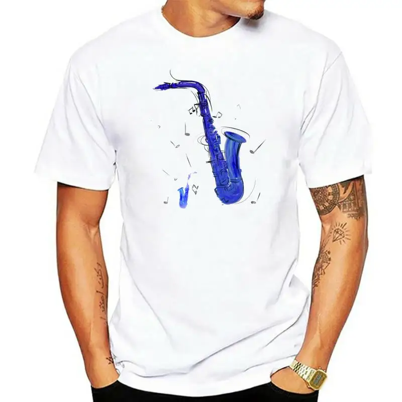 

Мужская футболка с изображением саксофона, белая, синяя, Повседневная футболка с изображением музыкальной группы влюбленных, одежда из 100% х...
