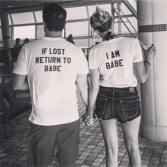 

Funny Couple T Shirt Cute Casual Tops Women Man If Lost Return To Babe I Am Babe Couples T-shirt Babe Couple T-shirts Set