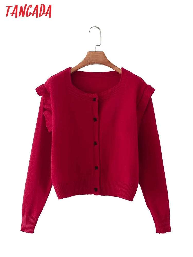 

Женский Укороченный кардиган с оборками Tangada, элегантный винтажный джемпер, трикотажный кардиган 4T47, 2022