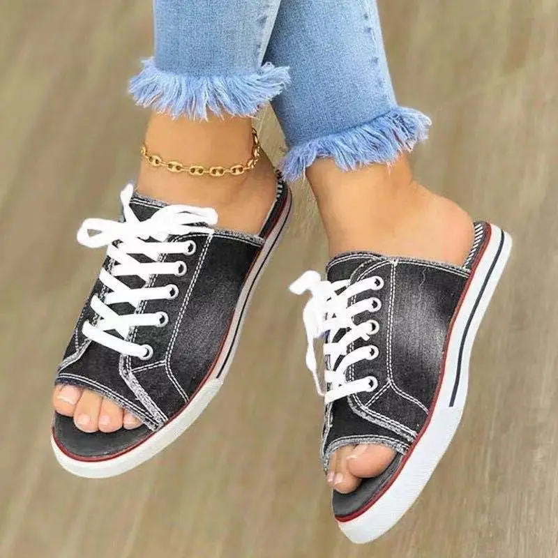 Ladies Slippers Canvas Lace-up Open-toed New Flat-Bottom Casual Women Fashion Denim Beach Shoes 35-43 zapatos de mujer sandal
Ladies Slippers Canvas Lace-up Open-toed New Flat-Bottom Casual Women Fashion Denim Beach Shoes 35-43 zapatos de mujer sandal